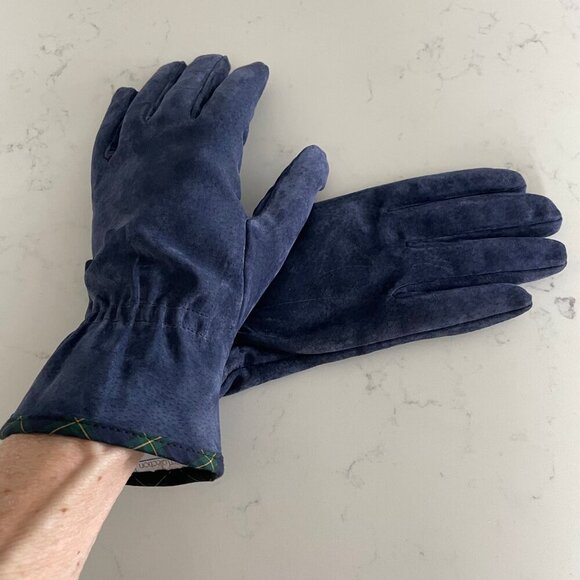 Charter Collection Vtg Fleece Lined Acrylic Gloves Tartan Trim Blue Grn Sz M - Picture 10 of 10